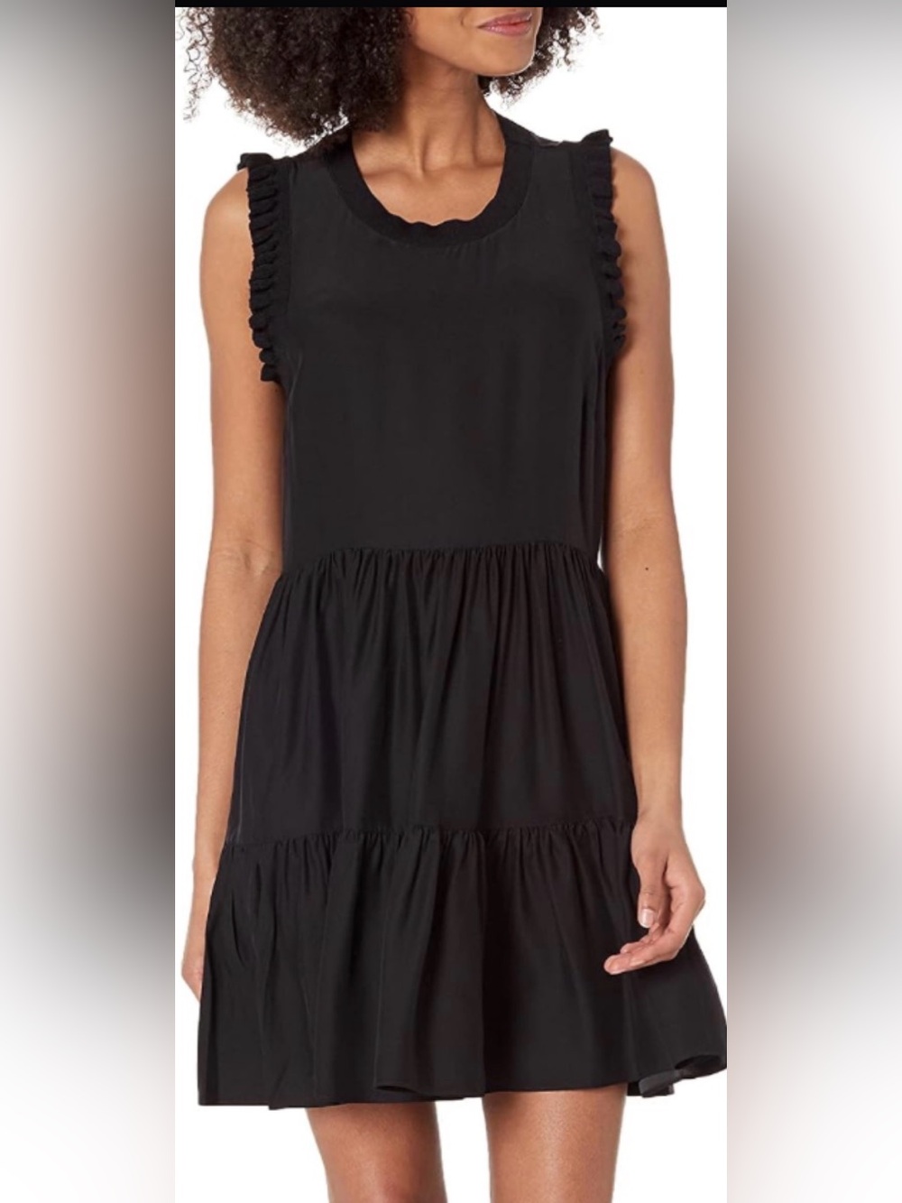 cinq a sept 100% silk Black Sleeveless Ruffle Tiered Mini Dress